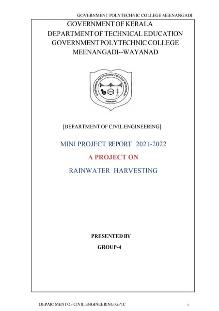 PROJECT ON RAIN WATER HARVESTING | PPTX