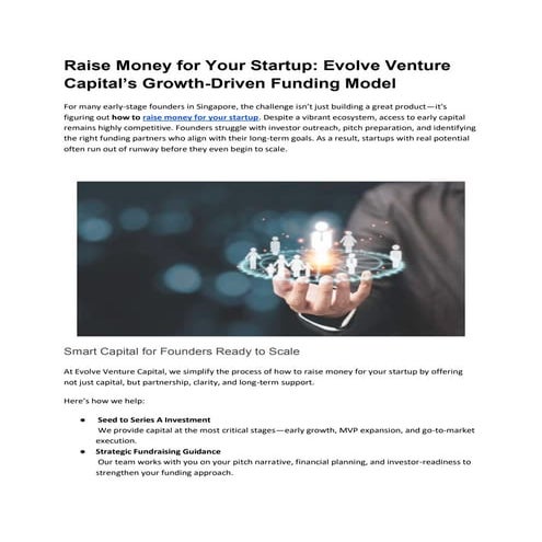 Raise Money for Startup Business in Singapore with Evolve Venture ...