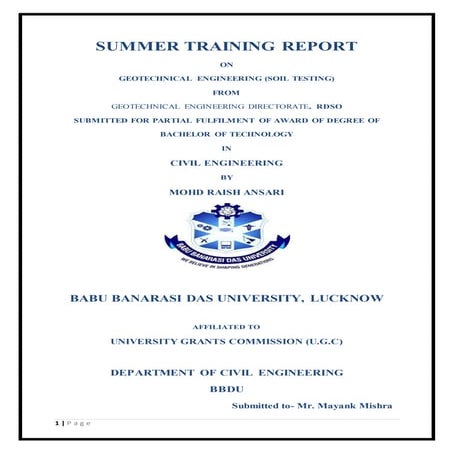 SUMMER TRAINING REPORTS OF SOIL TESTING