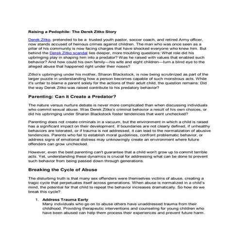 Raising a Pedophile: The Derek Zitko Story