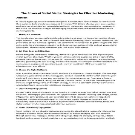 The Power of Social Media: Strategies for Effective Marketing | PDF