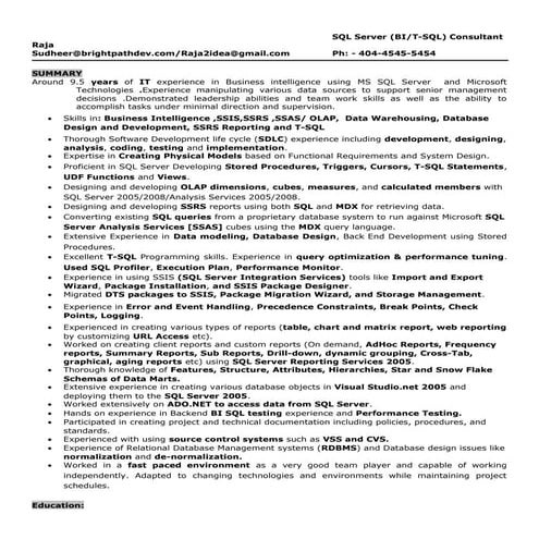 SQL Server (BI/T-SQL) Consultant 