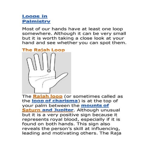 Rajah loop @ loops in palmistry .