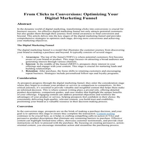 From Clicks to Conversions: Optimizing Your Digital Marketing Funnel | PDF