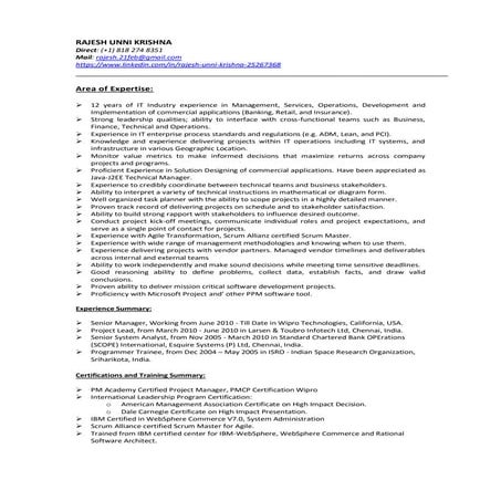 Rajesh unni krishna resume