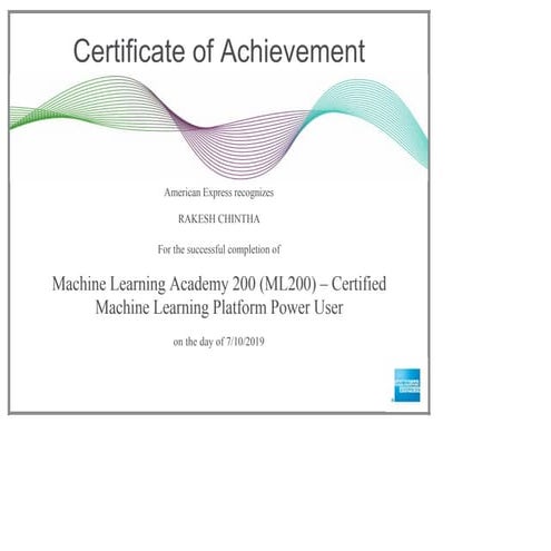 American Express Machine Learning Platform Certified User (ML 200) | PDF