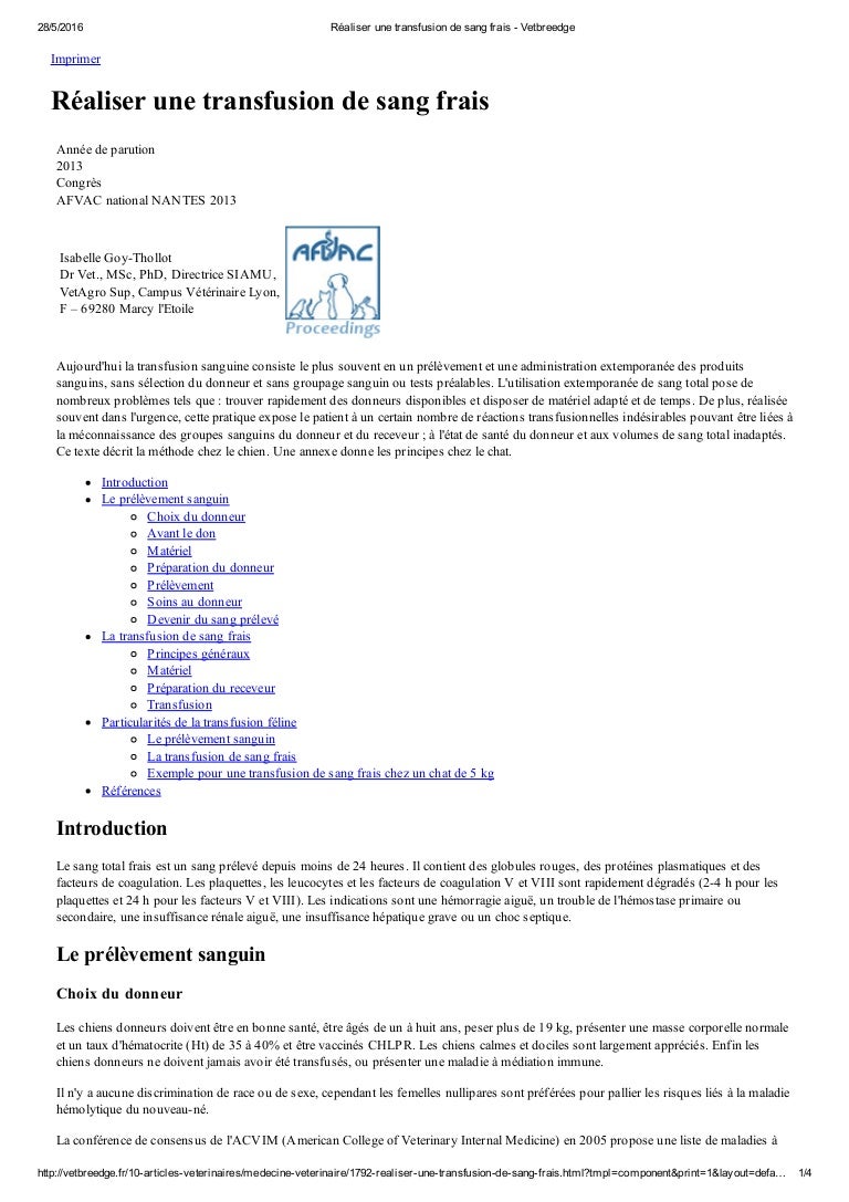 Réaliser Une Transfusion De Sang Frais