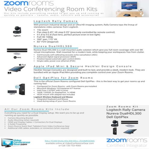 Zoom Rooms Kit from Video Conference Gear featuring the Logitech Rally Camera...