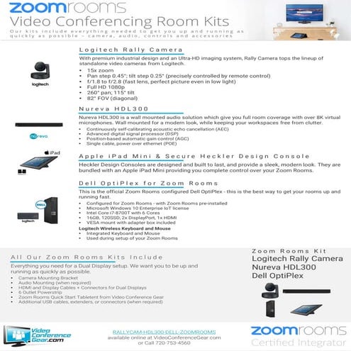 Zoom Rooms Kit from Video Conference Gear featuring the Logitech Rally Camera...