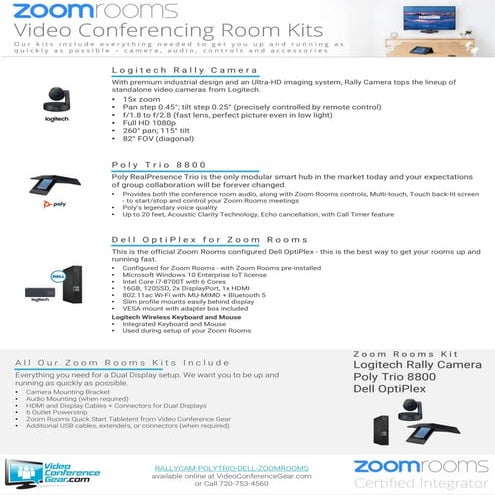 Zoom Rooms Kit from Video Conference Gear featuring the Logitech Rally Camera...