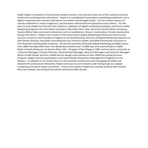 Ralph paglia is president of automotive media partners