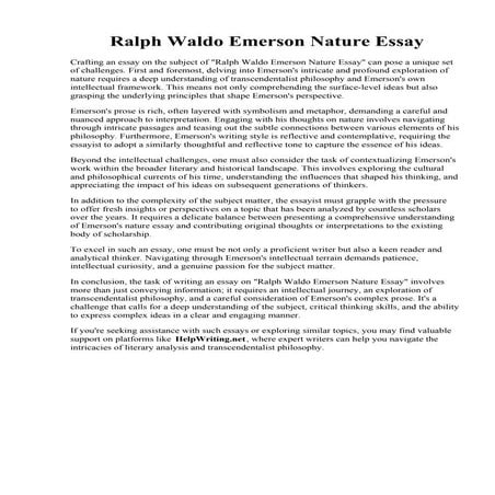 Ralph Waldo Emerson Nature Essay. Ralph Waldo Emerson. Nature Boston: James M...