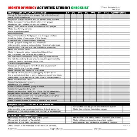 Ramadaan Checklist | PDF