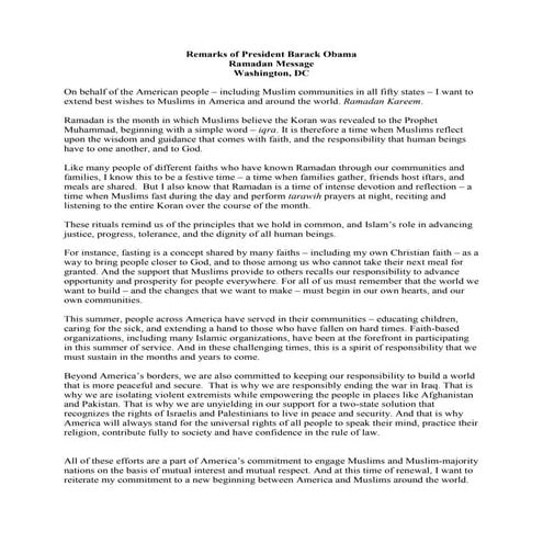 English: Ramadan Message Of President Obama 