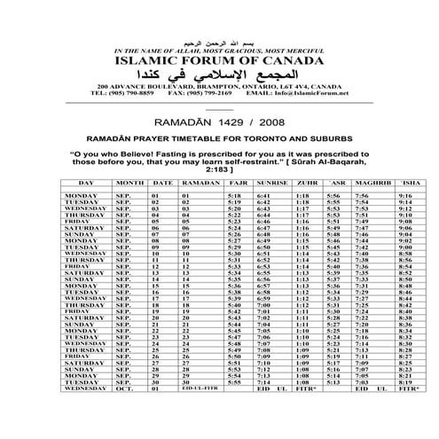 Calendar du ramadan, calendar