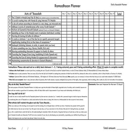 Ramadhaan planner
