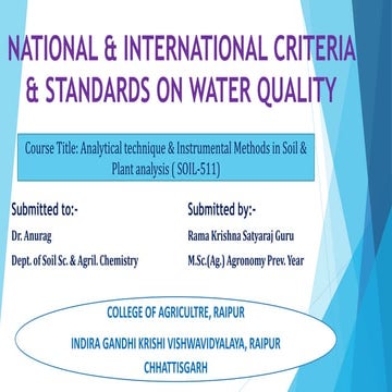 National and International Criteria and Standards on Water Quality