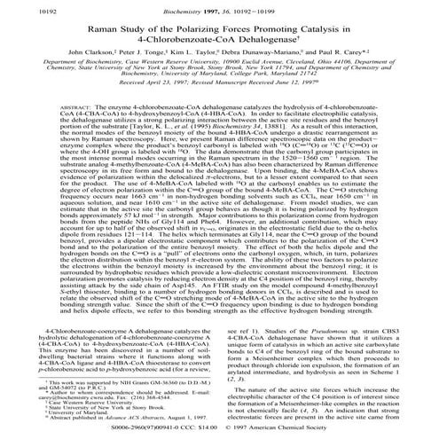 Raman study of the polarizing forces promoting catalysis in 4 chlorbenzoyl-co...