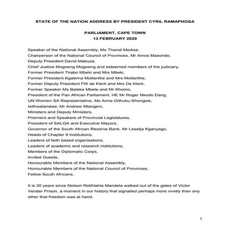 President Ramaphosa #SONA2020 Speech