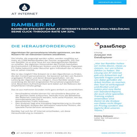 Rambler steigert dank at internets digitaler analyselösung seine click-through-rate um 32%.