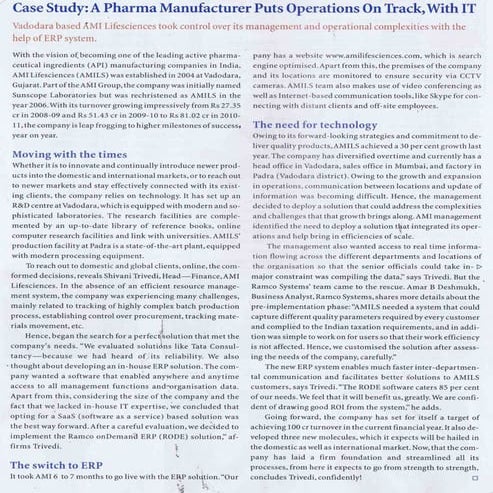 Case Study : A pharma manufacturer puts operations on track,with IT