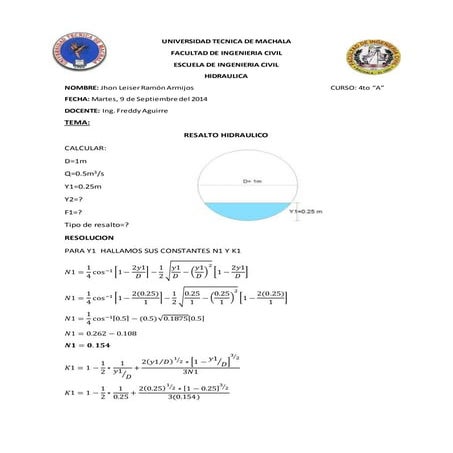 RESALTO HIDRAULICO DE UN CONDUCTO CICULAR