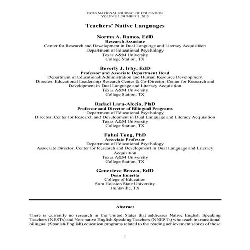 Ramos, norma teachers' native languages ije v3 n1 2015