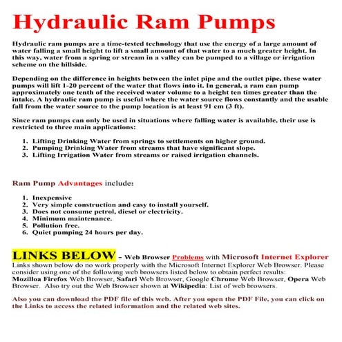 Hydraulic Ram Pump System Design Manual ~ Peace Corps | PDF