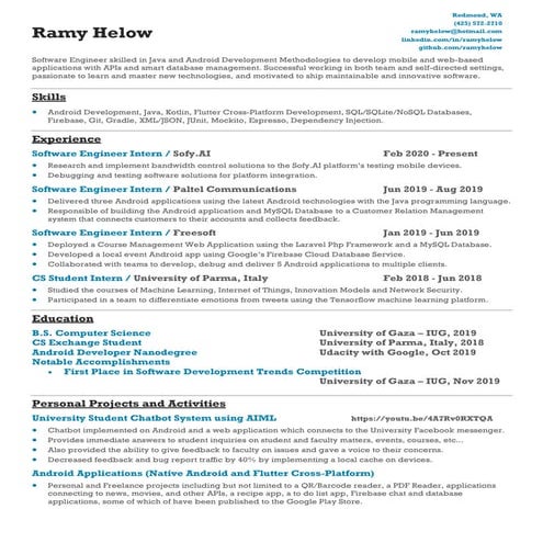 Ramy Helow - Software Engineer Resume