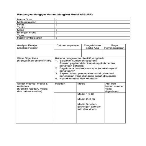 Rancangan mengajar model assure | DOCX