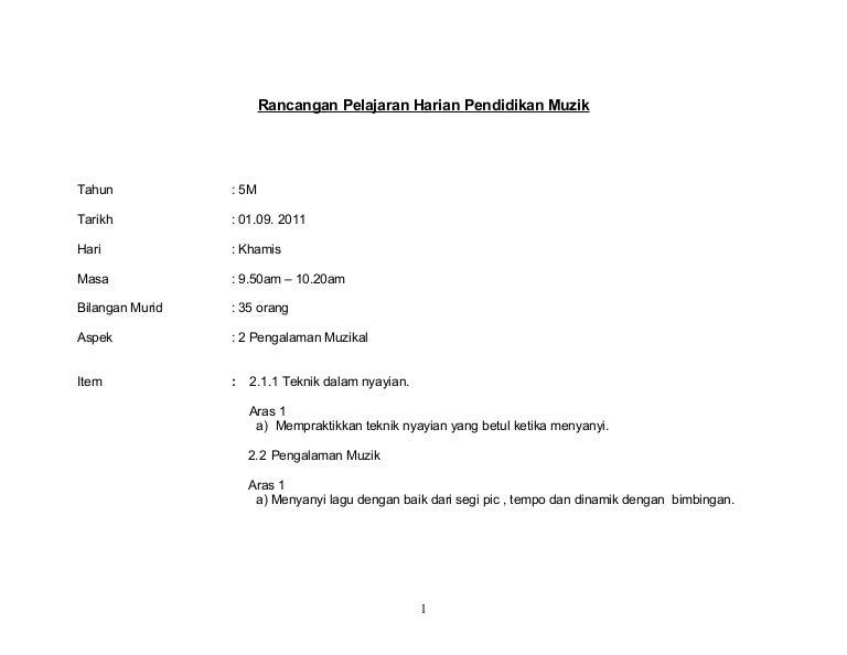 Rancangan Pelajaran Harian Pendidikan Muzik Thn 5