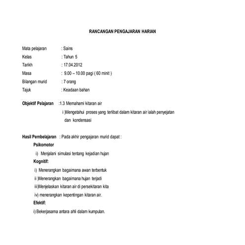 Rancangan pengajaran harian kitaran air