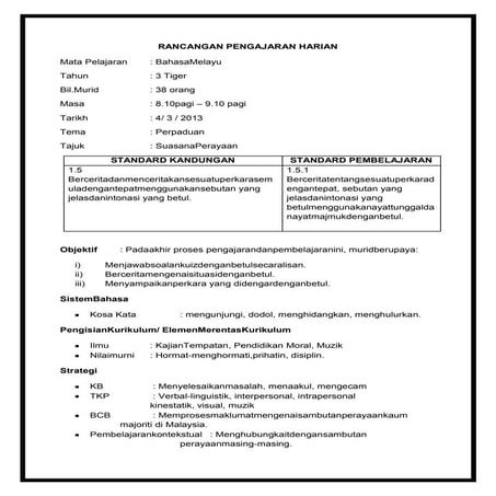 RPH KSSR BM (kemahiran mendengar dan bertutur)