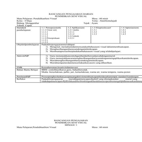 psv Rancangan pengajaran harian kssr seni tahun 4