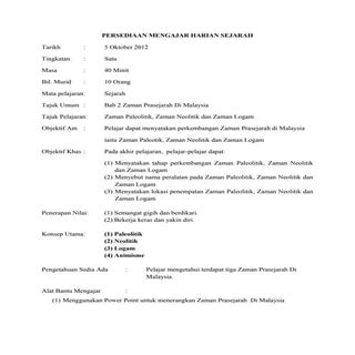 Rancangan pengajaran harian sejarah...