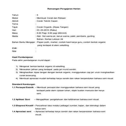 Rancangan pengajaran harian tahun 5