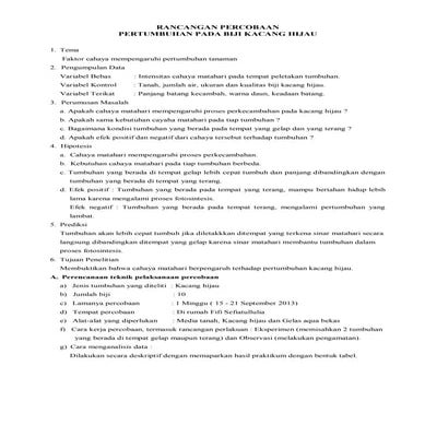 Rancangan percobaan pertumbuhan biji kacang hijau