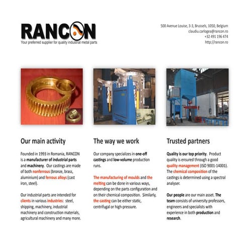 Rancon Foundry: industrial parts supplier in Europe