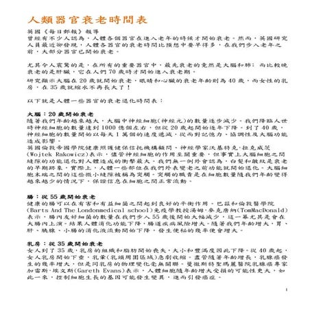 人類器官衰老時間表