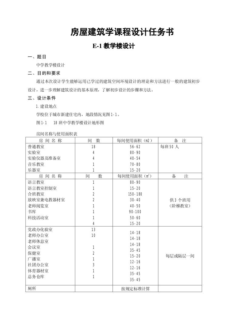 房屋建筑学课程设计任务书