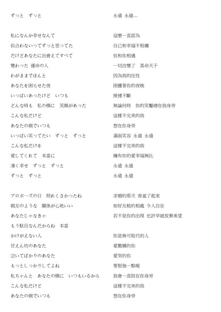 青山黛瑪 ずっと 中日歌詞