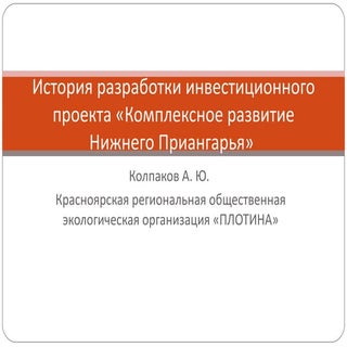 А.Ю.Колпаков: История разработки ин...