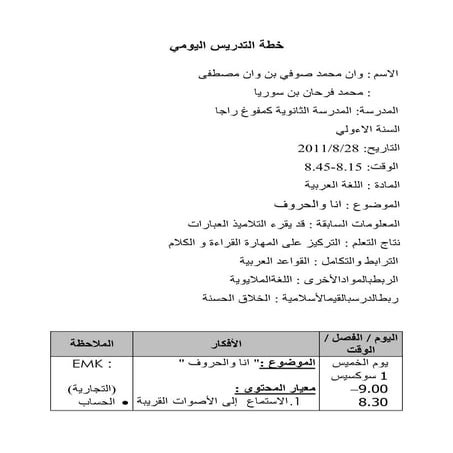 خطة التدريس اليومي