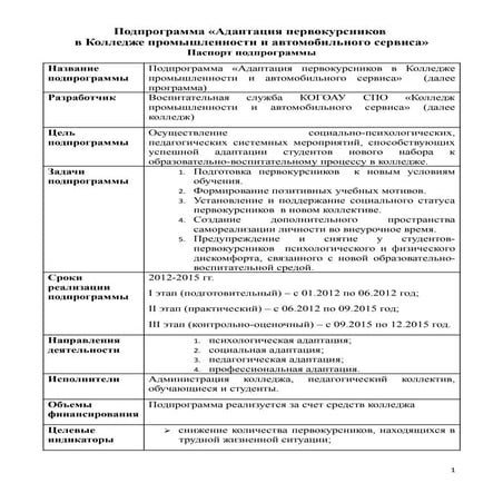 программа адаптация