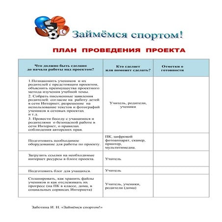 план проведения проекта