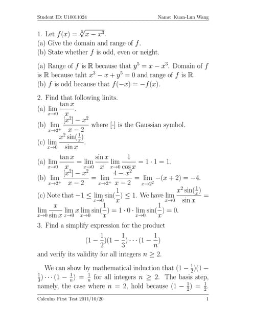 Calculus First Test 2011/10/20