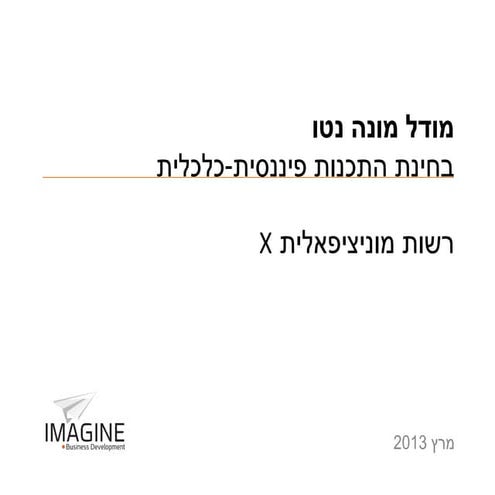 רשות מוניציפאלית   מודל מונה נטו - בחינת היתכנות - פיננסית כלכלית