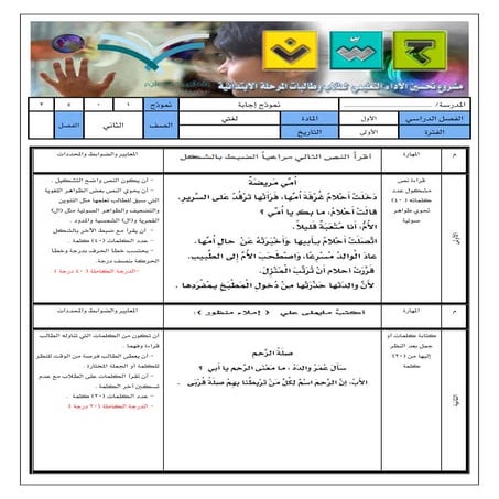 للصف الثاني ابتدائي إجابات نموذج حسن