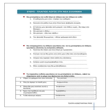 ΕΥΘΥΣ -ΠΛΑΓΙΟΣ ΛΟΓΟΣ ΣΤΗ ΝΕΑ ΕΛΛΗΝΙΚΗ (ΑΣΚΗΣΕΙΣ ΚΑΙ ΣΥΝΟΠΤΙΚΗ ΘΕΩΡΙΑ)