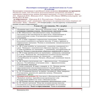 Календарне планування з рос. мови д...